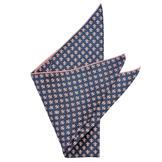 Fleur de Lis Pocket Square - Navy & Bright Pink