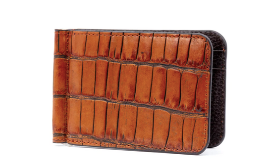 Anthony Alligator Grain Leather Credit Card Money Clip - Chestnut