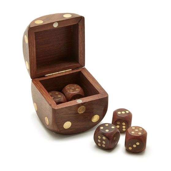 Wood Crafted Dice Box with 6 Dice