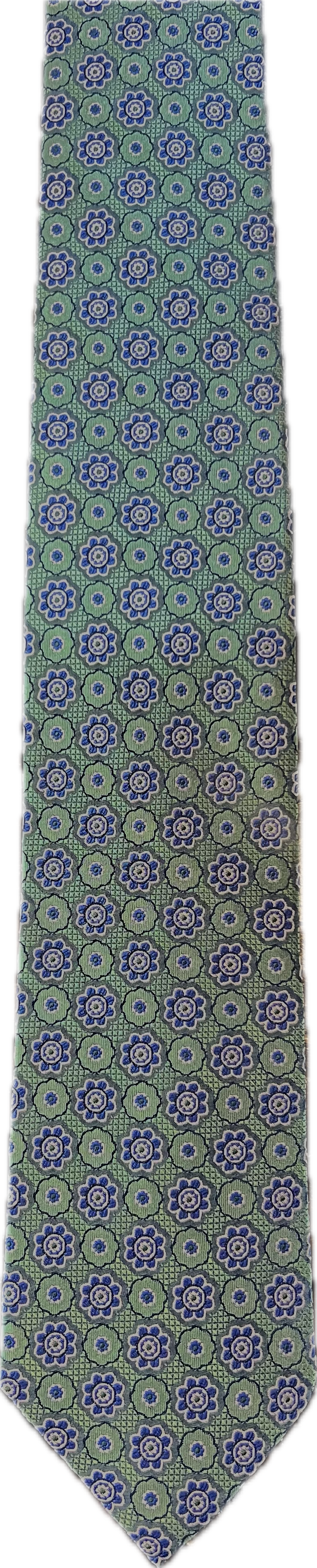 Bruno Piattelli Green and Blue Floral Silk Tie