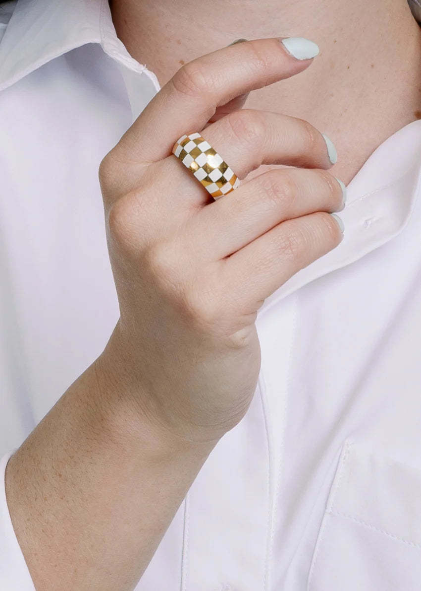 White & Gold Checkered Ring