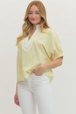 Yellow & White V-Neck Blouse